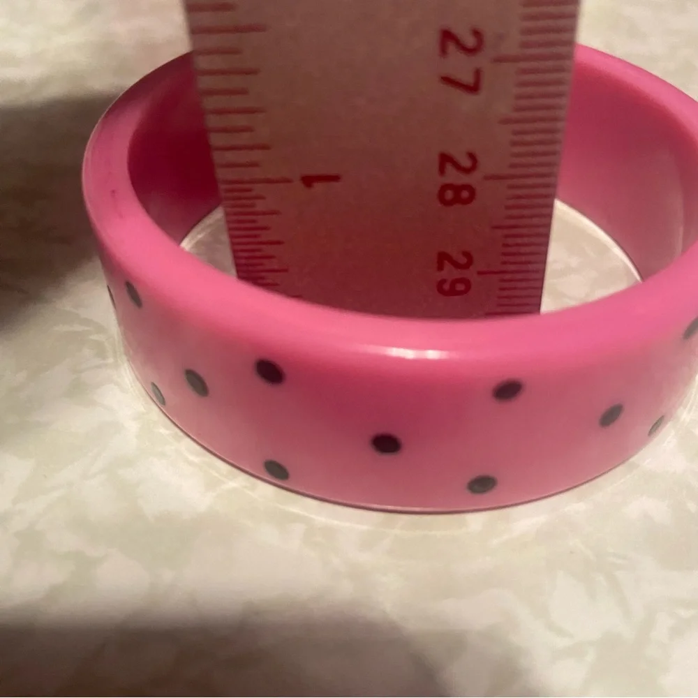 Vintage Pink & Black Polka Dot Plastic Bangle Bracelet #7056